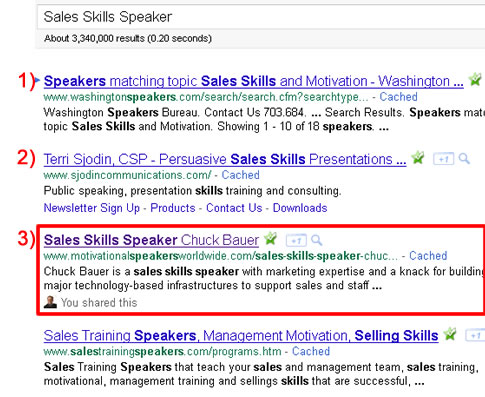 Screen Shot of SERP Positions